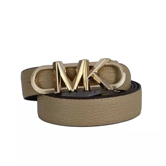 Michael Kors women’s Gold Logo Buckle Leather Belt reversible - Picture 1 of 7